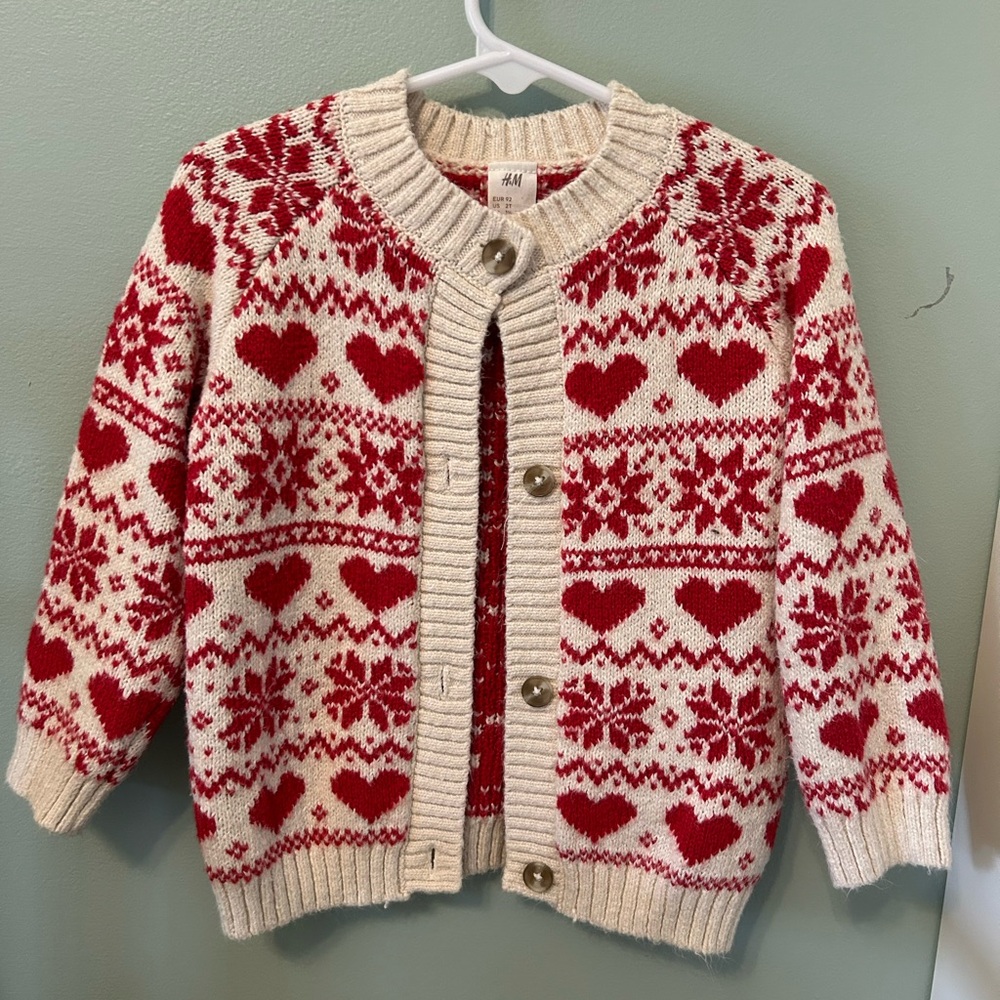 H&M Cream and Red Knit Cardigan